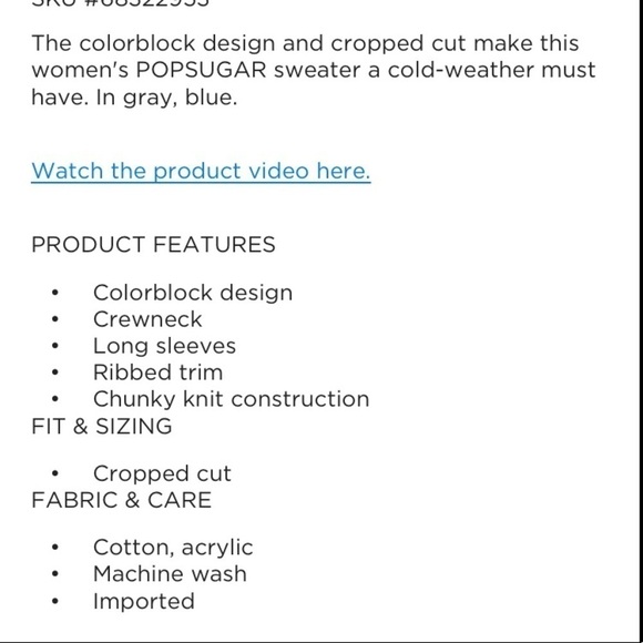 POPSUGAR XL crewneck crop cut long sleeve sweater color is called prist… - Picture 3 of 9